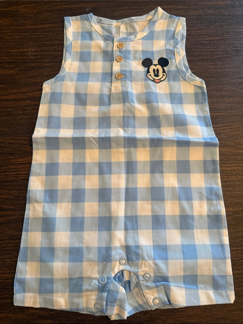 Disney Blue and White Gingham Mickey Mouse One-Piece Bodysuit